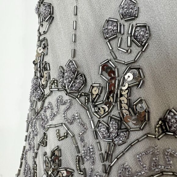 Sue Wong Silk Beaded Flapper Cocktail Dress Gray Lavender NWT Women’s 8 NEW - Picture 6 of 15